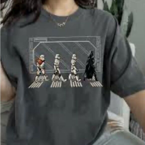 Star Wars Tops - Star Wars Beatles Abby Road Parody Graphic T-Shirt, Gray, Large, Unisex
